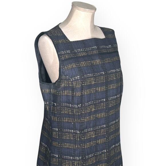 LAFAYETTE 148 NY Striped Sheath Knee Length Dress Gold Blue Career Sleeveless 12 - Picture 4 of 13